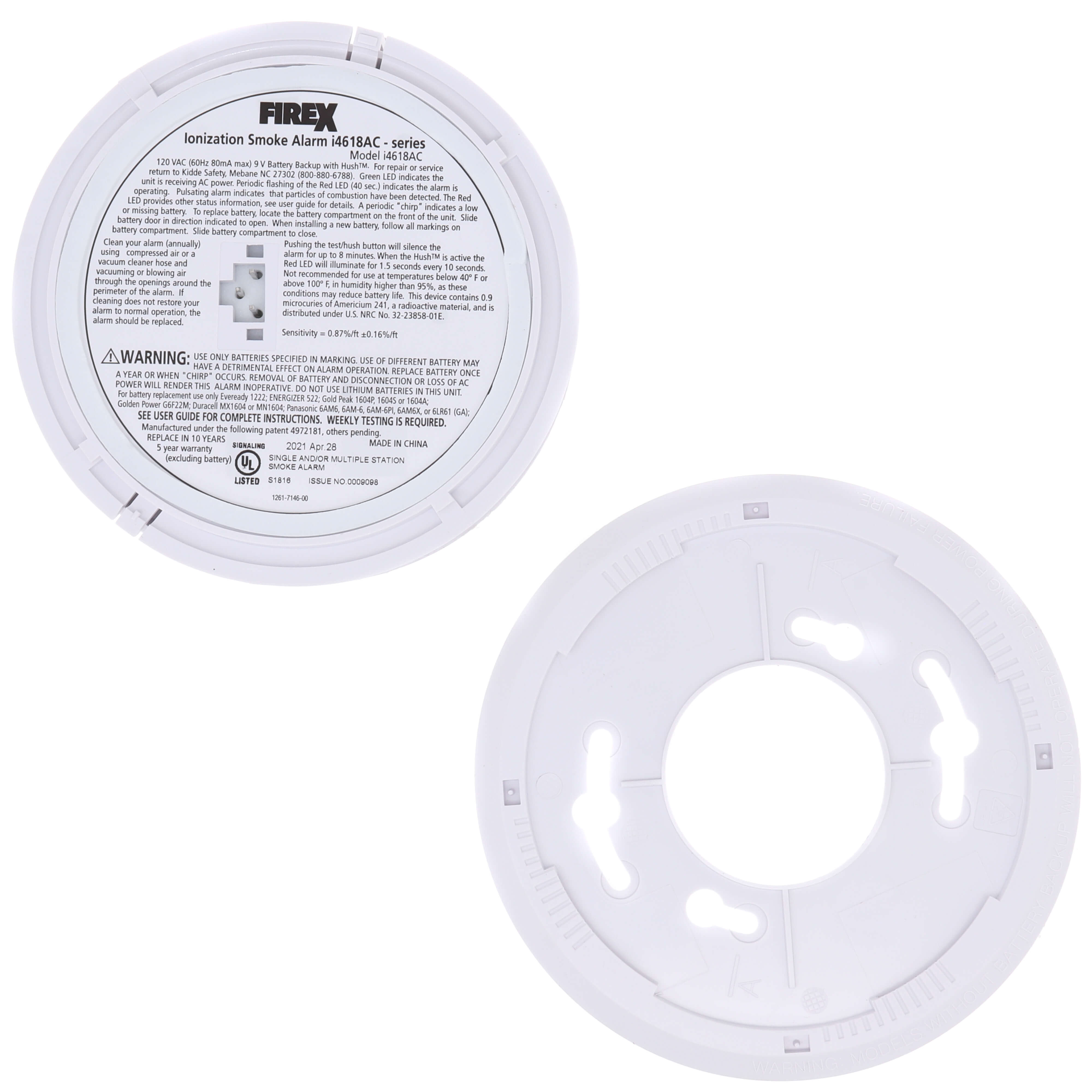 KIDDE Kidde 21007581 Firex 120V Ion Smoke Detector W/9V Battery Back-Up