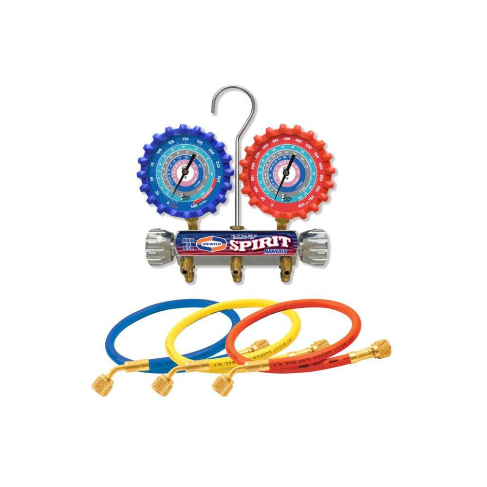 UNIWELD Uniweld A2LSM5H 2-V Spirit Aluminum Manifold with 3-1/8” NPF Gauges & 5ft Hoses