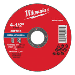 MILWAUKEE Milwaukee 49-94-0005 Aluminum Oxide 4 1/2 in Type 1 Cut Off Wheel