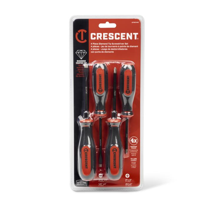 CRESCENT Crescent CDTSET4PC Diamond Tip Dual Material Screwdriver Set 4-Piece
