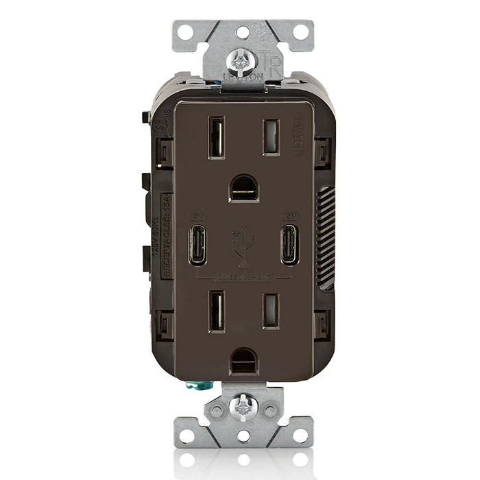 LEVITON Leviton T5637-B Br 15A Tr Recpt Usb Type C Non-Pd Chrg