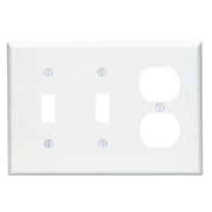 LEVITON Leviton PJ21-W Combination Device 2 Toggle/1 Duplex Outlet Opening 3-Gang Midway Size Wallplate