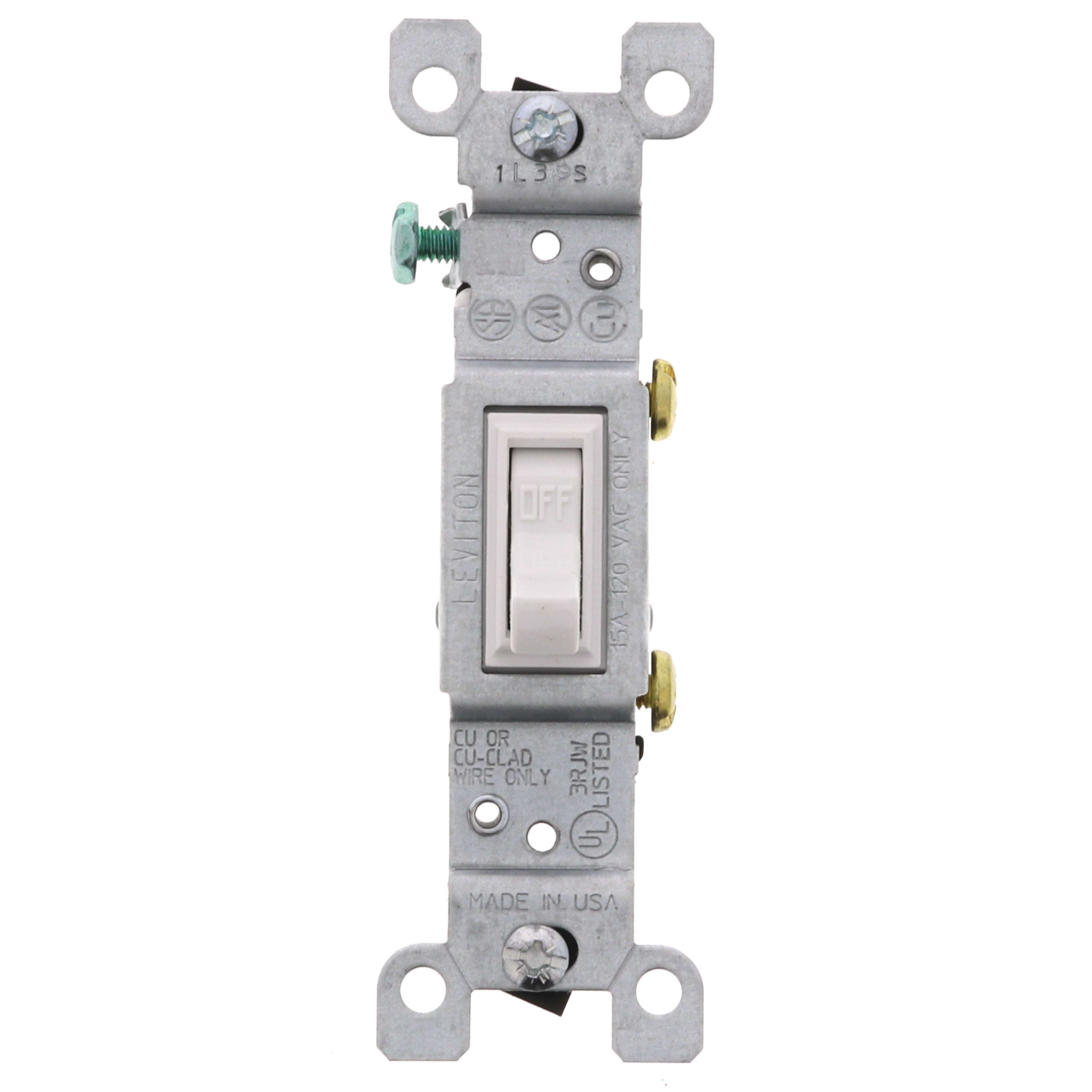 LEVITON Leviton 1451-2W 15 Amp, 120 Volt, Toggle Framed Single-Pole AC Quiet Switch