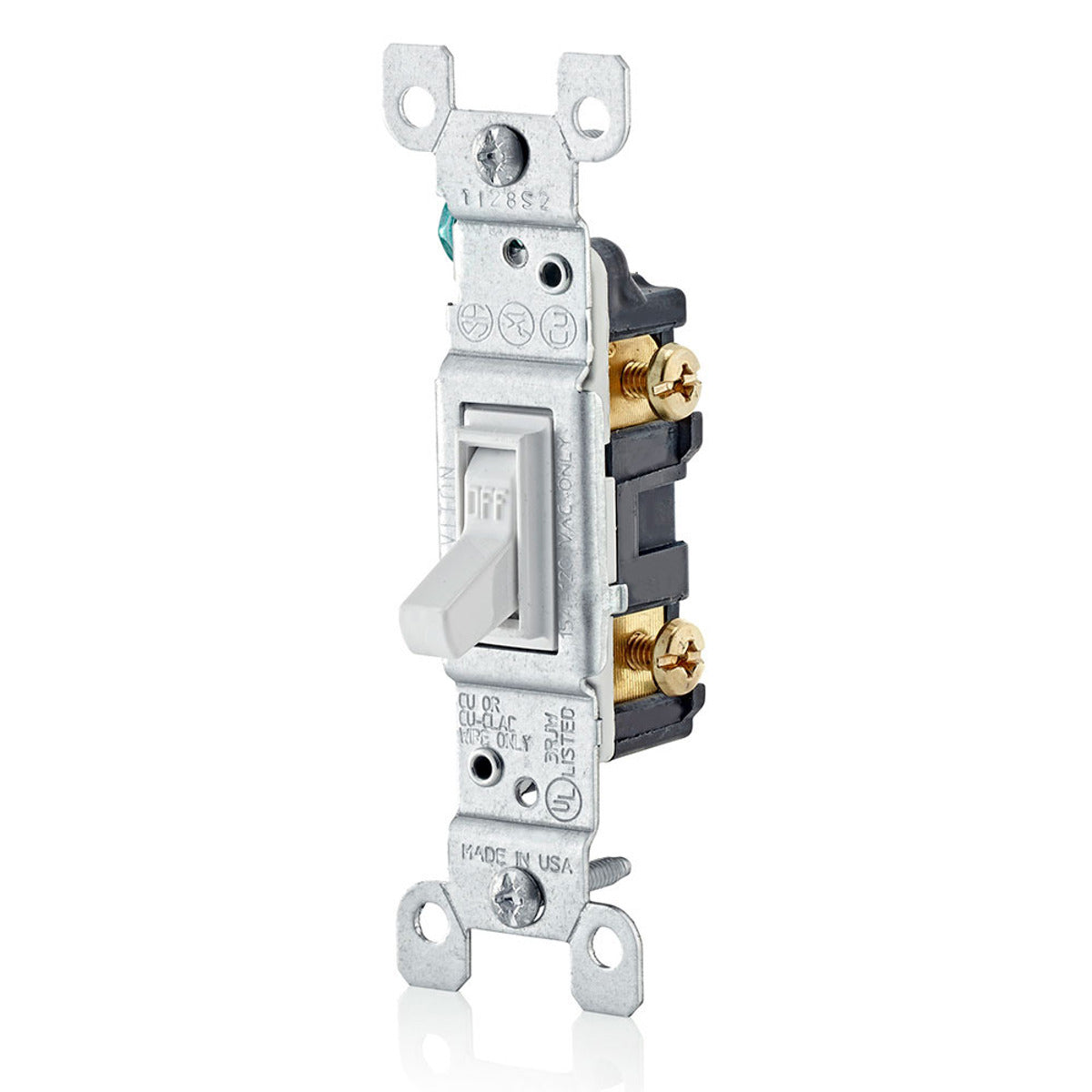 LEVITON Leviton 1451-2W 15 Amp, 120 Volt, Toggle Framed Single-Pole AC Quiet Switch