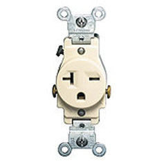 LEVITON Leviton 5821-I 20 Amp, 250 Volt, Narrow Body Single Receptacle, Straight Blade, Commercial Grade, Grounding