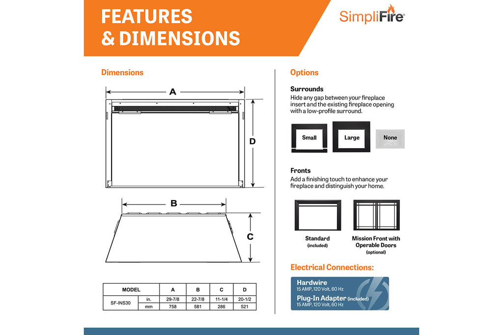 SIMPLIFIRE Simplifire SF-INS30 Electric Fireplace Insert 30-Inch 1500W Heater