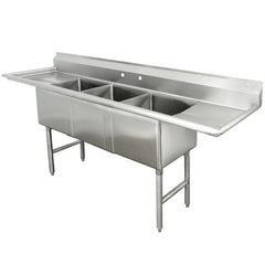 ADVANCE TABCO Advance Tabco FC3182418RL Fabricated Three Compartment Commercial Sink with Two 18 inches Drainboards