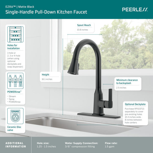 PEERLESS Peerless P7971LF-BL Ezra Single-Handle Pull-Down Kitchen Faucet 1.5 gpm