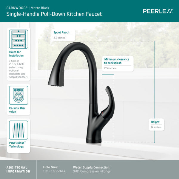 PEERLESS Peerless P7935LF-BL Parkwood Single Handle Pulldown Kitchen Faucet