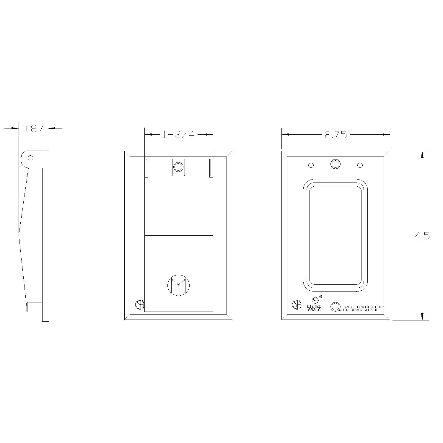 MULBERRY METAL PRODUCTS Mulberry Metal Products 30554W Self-Closing Weatherproof 1-Gang GFCI Receptacle Cover Vertical Surface Mount