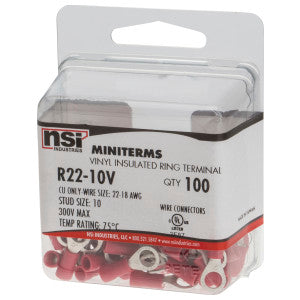 NSI Nsi R22-10V Vinyl Insulated Ring #10 Stud, 100 Per Pack