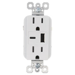 LEGRAND Pass & Seymour TR15USBAC6W Tamper Resistant Duplex Receptacle Outlet w/ 6A USB Type AC Charger 15A