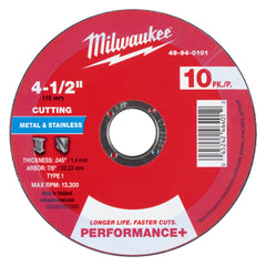 MILWAUKEE Milwaukee 49-94-0101 4-1/2 inches x .045 inches x 7/8 inches Performance+ Metal Cut Off Wheel - Type 1 - 10pk