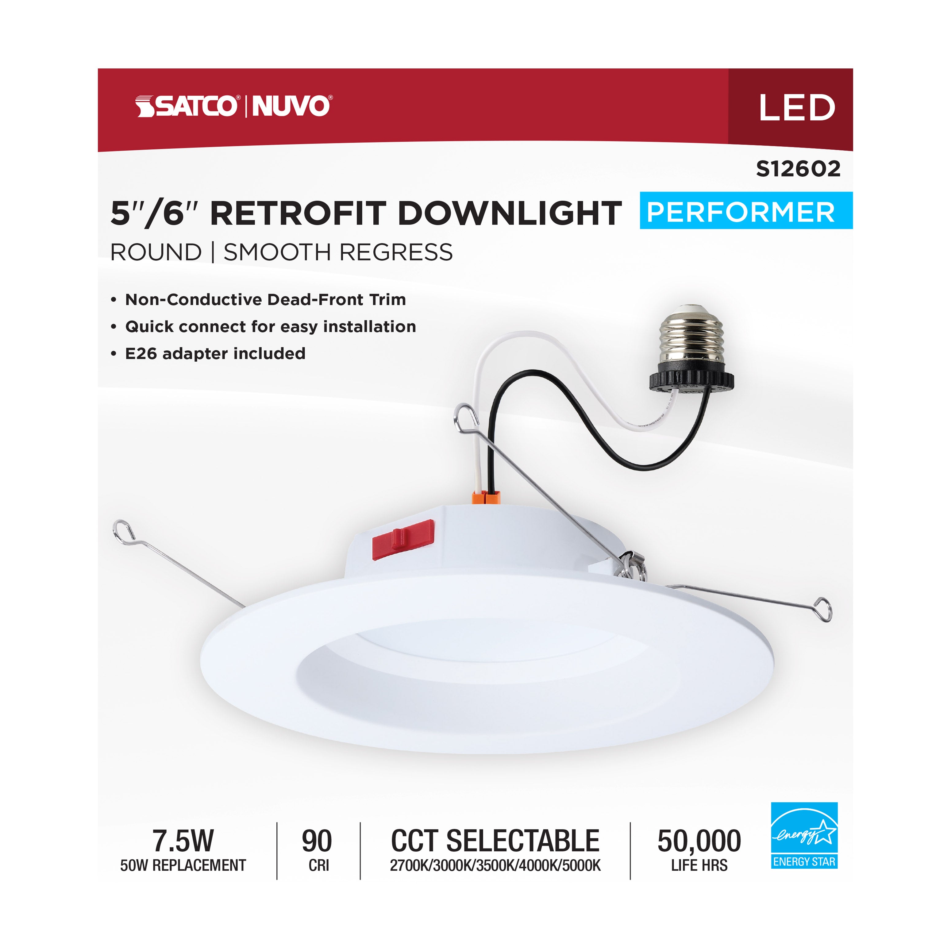 Satco Satco S12602 8wled/dlr/5-6/5cct/e/rnd/wh 5-6 inch