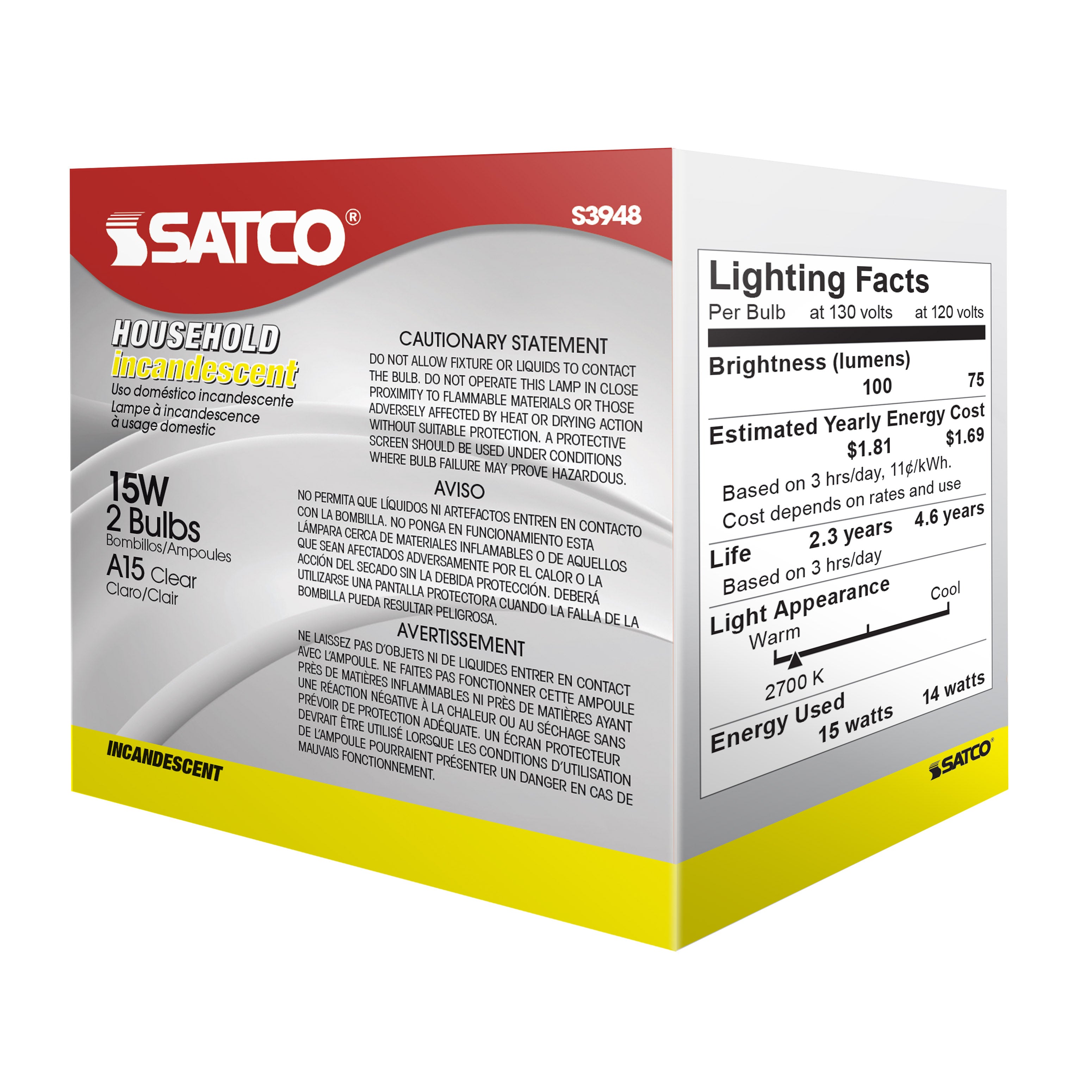 Satco Satco S3948 15a15 General Service Lamp 15w 2/Pack