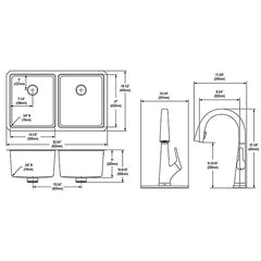 ELKAY Elkay ELUHH3118TPD Lustertone Iconix 16 gauge stainless steel 32-3/4 inches x 19-1/2 inches x 9 inches double bowl undermount sink with perfect drain