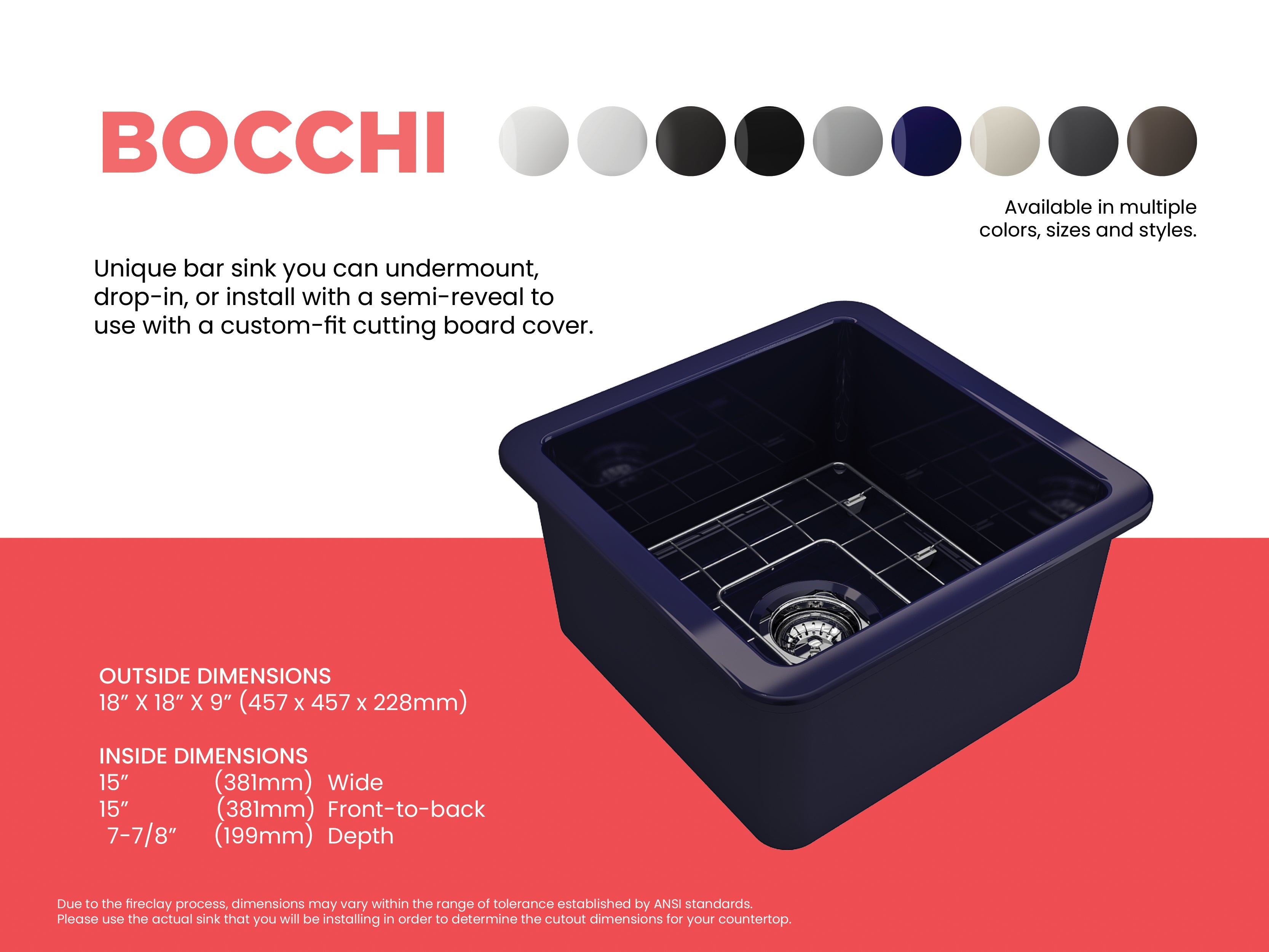 BOCCHI Bocchi 1359-010-0120 Sotto dual-mount fireclay 18 in. single bowl bar sink