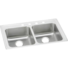 ELKAY Elkay LRAD331965MR2 Lustertone Ss, Equal 2 Bowl Top Mnt Sink, Drop-In Mount, MR2 Hole
