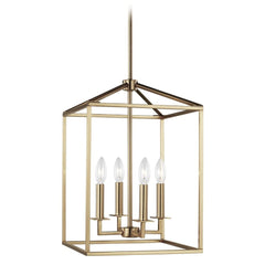 SEAGULL LIGHTING Seagull Lighting 5215004-848 Perryton 4-Light Satin Brass Transitional Lantern Small Hanging Pendant Light