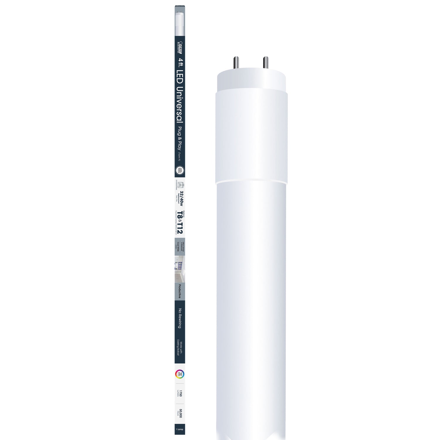 FEIT ELECTRIC Feit Electric T48/840/LEDG2 LED Lamp, T8, 17-Watts, 4-Ft. - Quantity 1