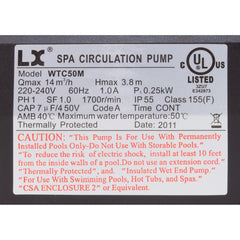 LX PUMPS Lx Pumps WTC50M (Standard) Lx Circulation 1/5 Hp (1.5 inches Standard Snout)
