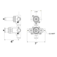 HUNTINGTON BRASS Huntington Brass P2023199 1/2 inches x 1/2 inches, FPT x FPT, 10 GPM, Forged Brass, 2-Port Diverter, Thermostatic, Rough-In, Center Off Control, Mixing, Shower Valve