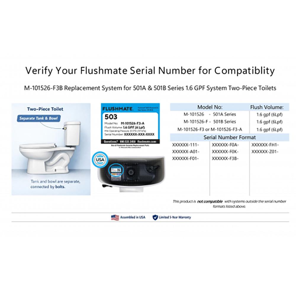 FLUSHMATE Flushmate 93001072 Tank Trim, Toilet, Plastic Pressure Assist System