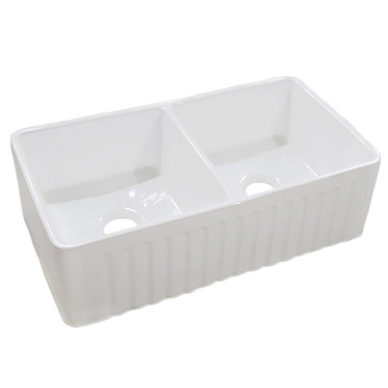 DAKOTA Dakota DSE-FCA5050SMBK Signature Elements Series 33 1/4 Inch Fire Clay Double Bowl Reversible Apron Front Kitchen Sink