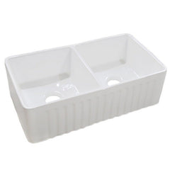 DAKOTA Dakota DSE-FCA5050SMBK Signature Elements Series 33 1/4 Inch Fire Clay Double Bowl Reversible Apron Front Kitchen Sink