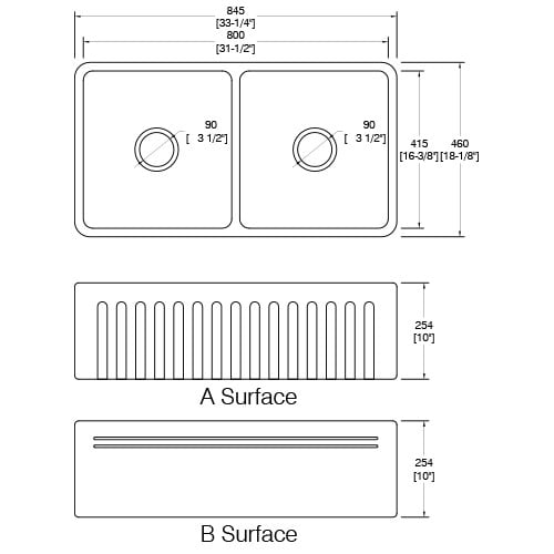 DAKOTA Dakota DSE-FCA5050SMBK Signature Elements Series 33 1/4 Inch Fire Clay Double Bowl Reversible Apron Front Kitchen Sink