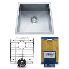 DAKOTA Dakota DSZ-1616GD Signature Z-Series 16 Inch Zero Radius Single Bowl Undermount Stainless Steel Bar Sink with Bottom Grid