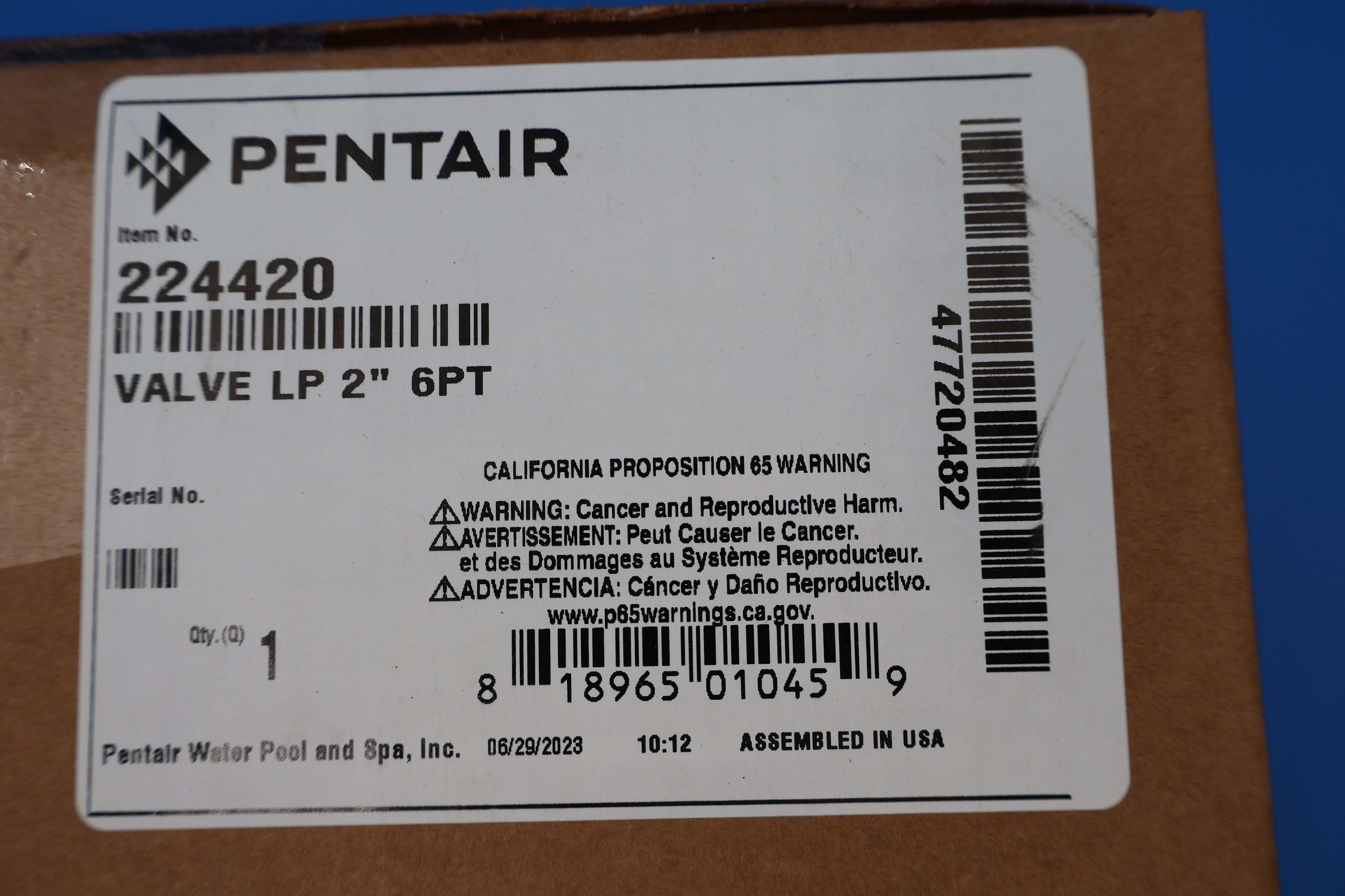 PENTAIR Pentair 224420 In-Floor (A&A) Low Profile 2 inches 6 Port Actuator T-Valve