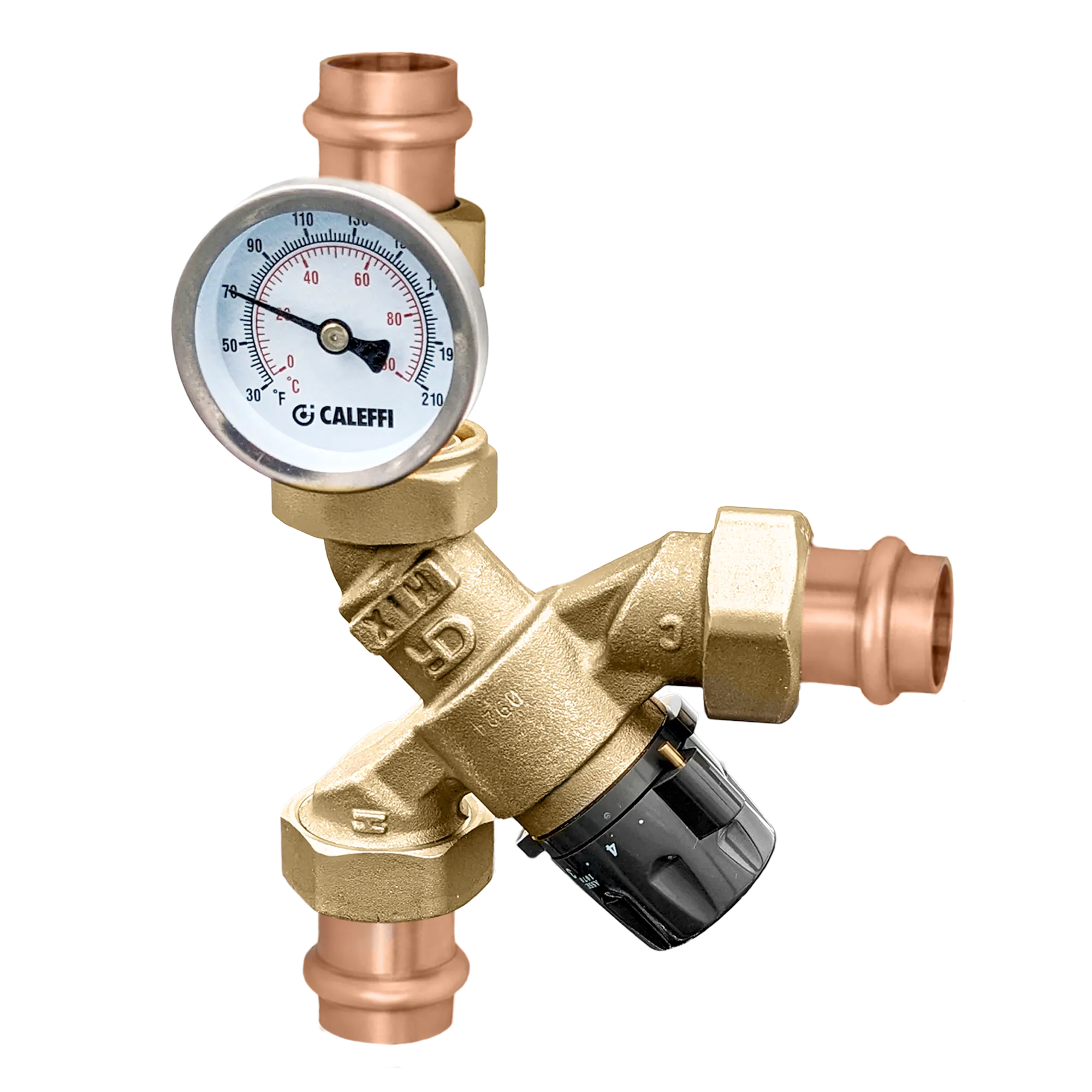 CALEFFI Caleffi 520410AC AngleMix 3-Way Thermostatic Mixing Valve 1/2 inches NPT Gauge