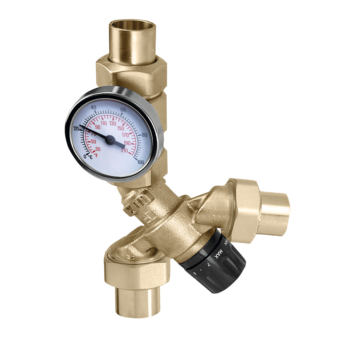 CALEFFI Caleffi 520410AC AngleMix 3-Way Thermostatic Mixing Valve 1/2 inches NPT Gauge