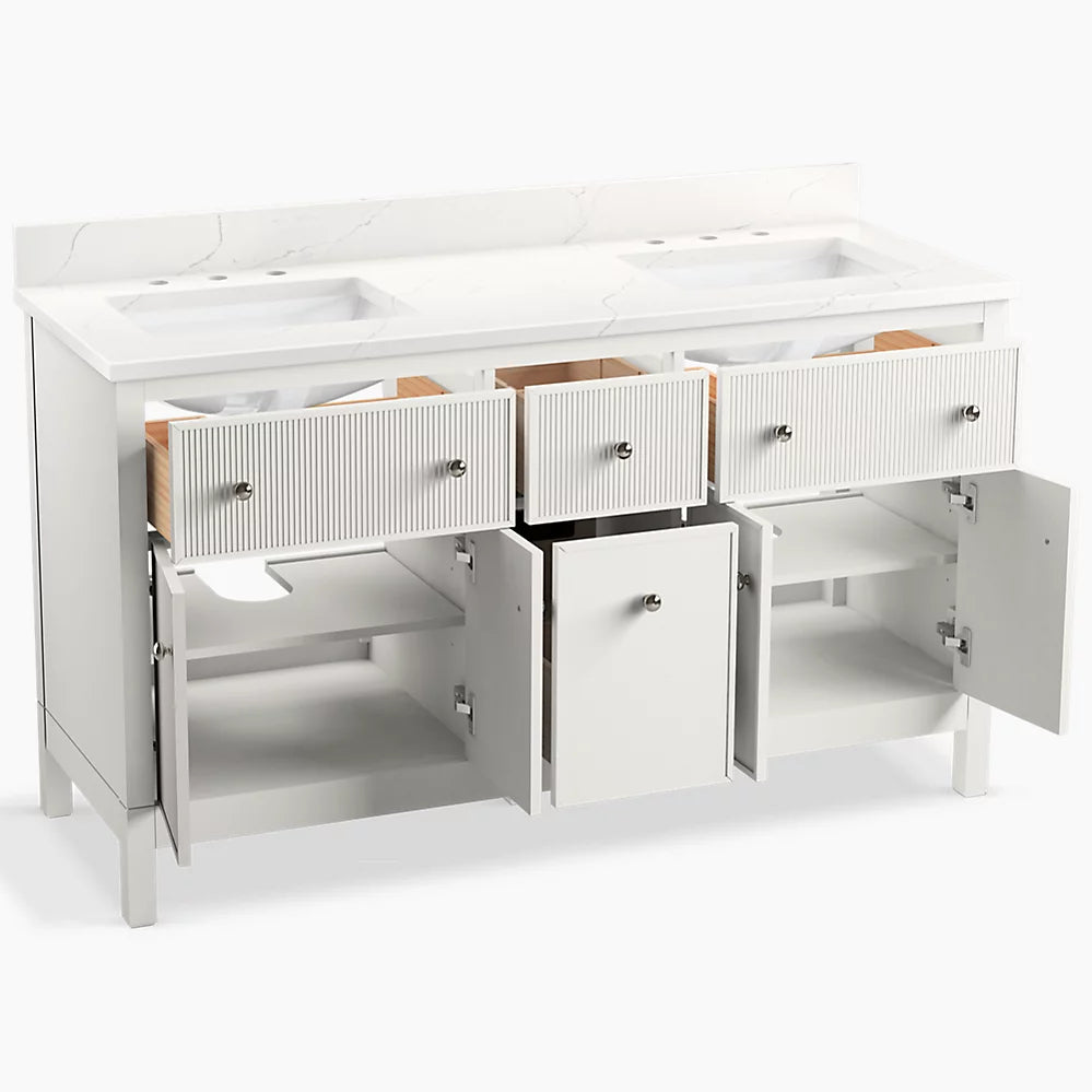 KOHLER Kohler 35022-SWK Malin by Studio McGee 60 inches bathroom vanity cabinet with sinks and quartz top