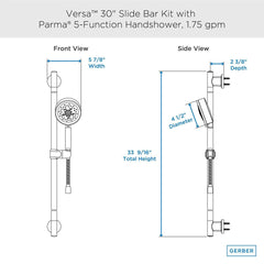 GERBER Gerber D461758BS Versa 30 inches Slide Bar Assembly w/ Parma 5 Function Handshower 1.75gpm