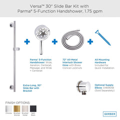 GERBER Gerber D461758BS Versa 30 inches Slide Bar Assembly w/ Parma 5 Function Handshower 1.75gpm