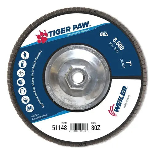 WEILER Weiler 51148 7 inches Tiger Paw Abrasive Flap Disc 80Z (Pack of 10)