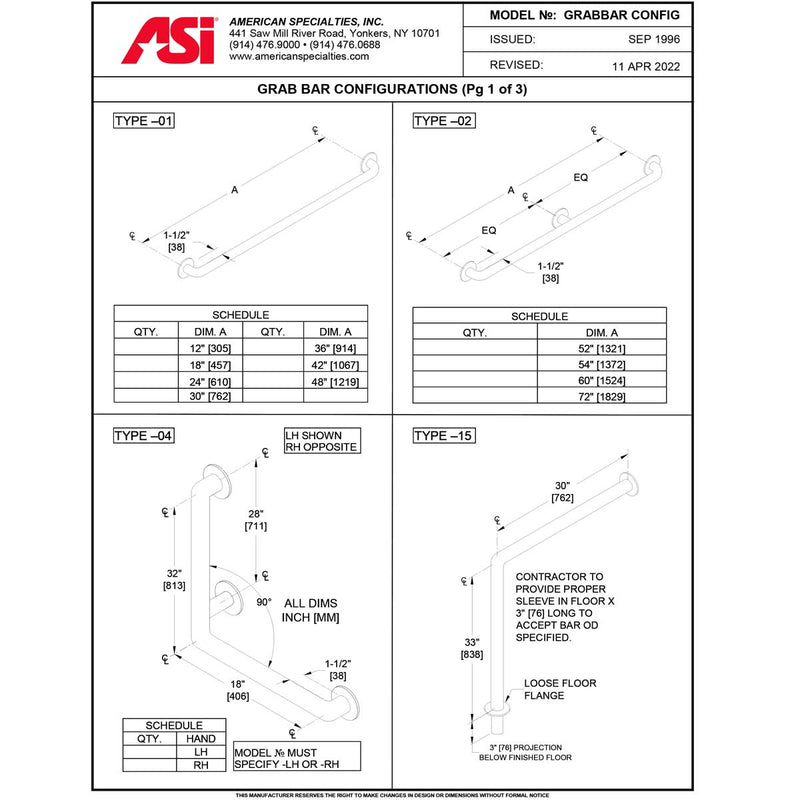 AMERICAN SPECIALTIES American Specialties 3801-36 Snap Flange Grab Bar 36 inches Replacement 3801-36