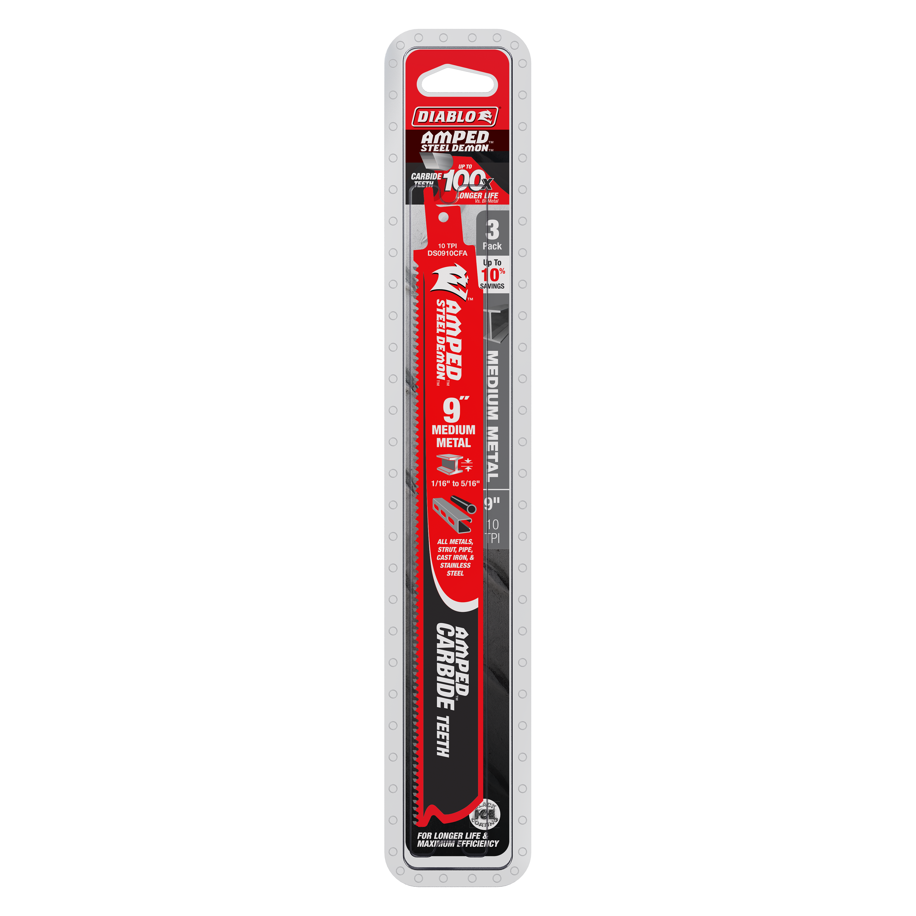 DIABLO Diablo DS0910CFA3 9 inches Amped Carbide 10TPI Steel Demon Medium Metal Reciprocating Blade 3PK