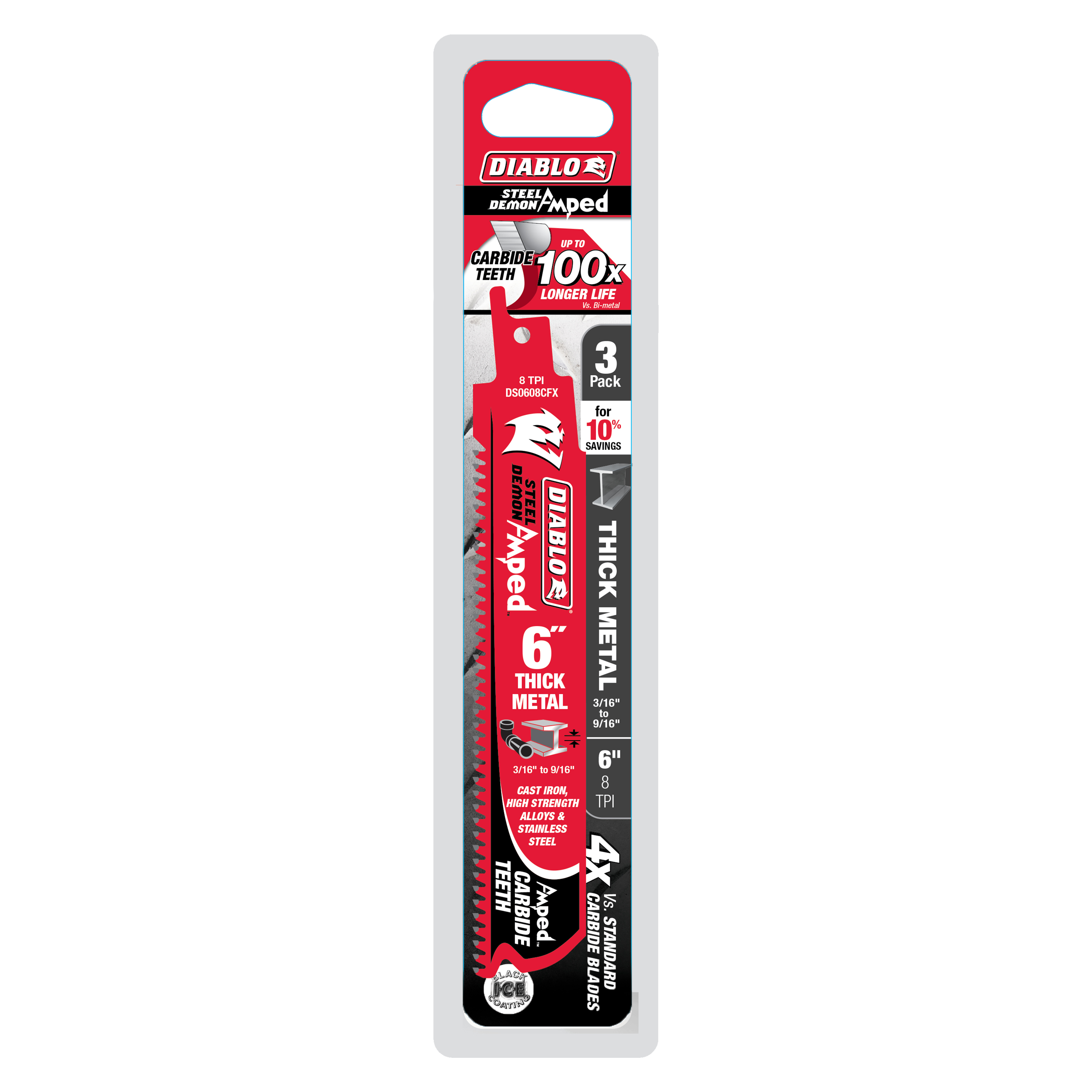 DIABLO Diablo DS0608CFA3 Steel Demon Amped Carbide 8TPI 6 in. (3-Pack)