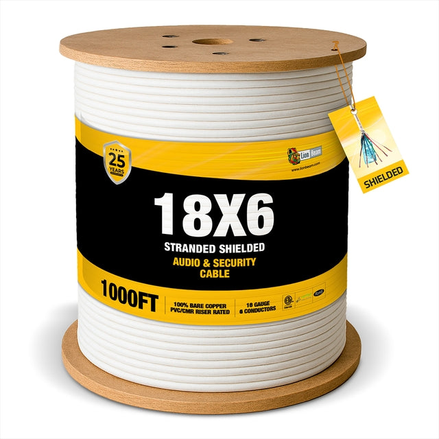 LIONBEAM Lionbeam LB-W186SSW Cable 18/6 Stranded Overall Shielded Cmr White 1000ft Reel