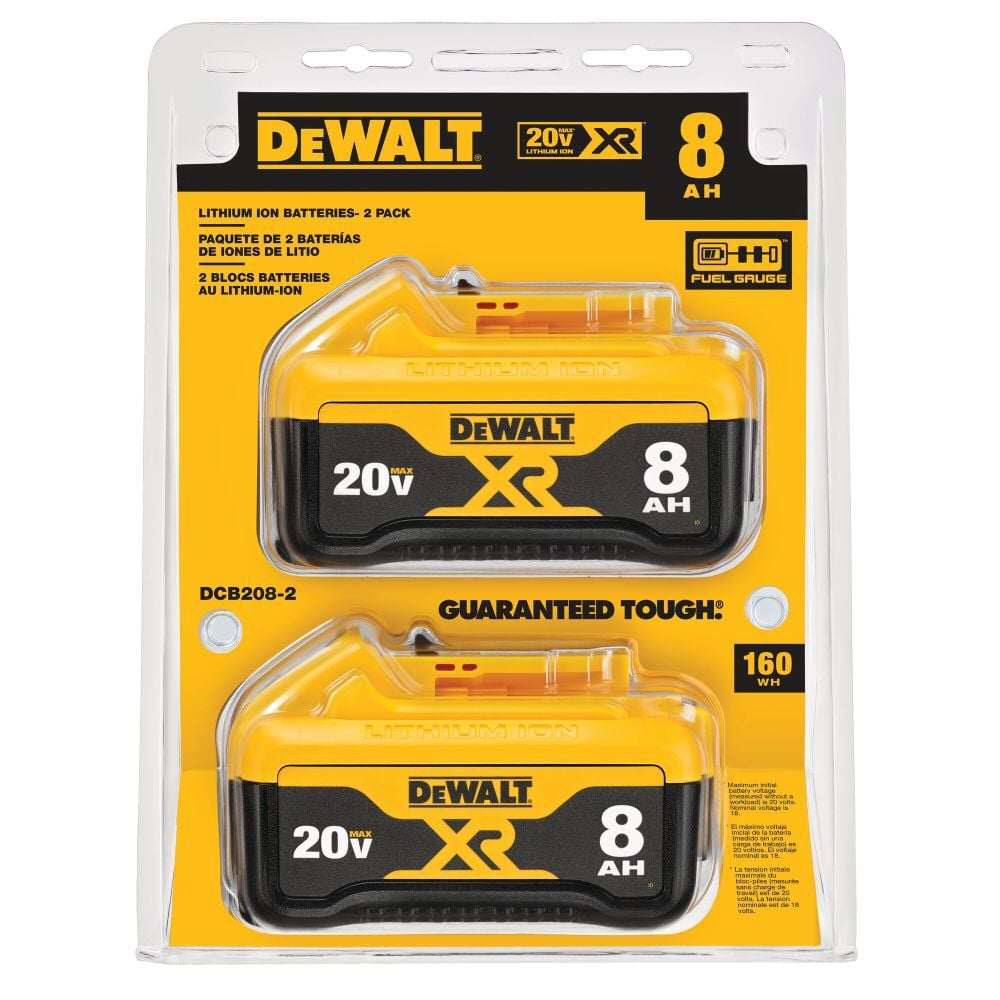 DEWALT Dewalt DCB208-2YY 20V MAX 8Ah Lithium Ion Power Tool Battery Pack (2 Pack)