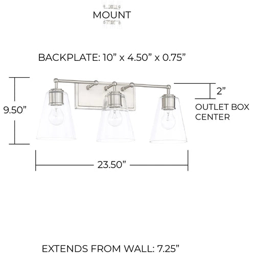 CAPITAL Capital 121731BN-431 3 light 9-1/2 inch tall bathroom vanity light 300 total watts 23.5 inch width