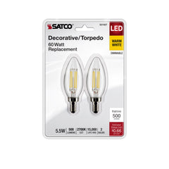SATCO Satco S21827 B11 LED bulb 5.5 watt 2-pack replacement S21733