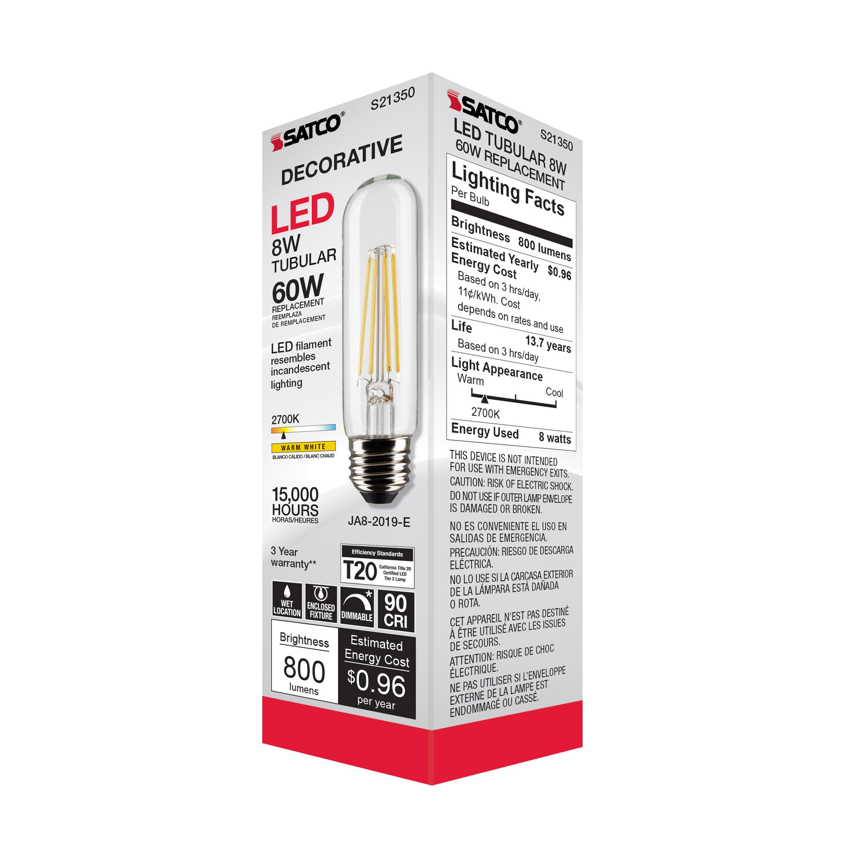 SATCO Satco S21350 T10 LED Clear Medium Base 8 Watt S21701