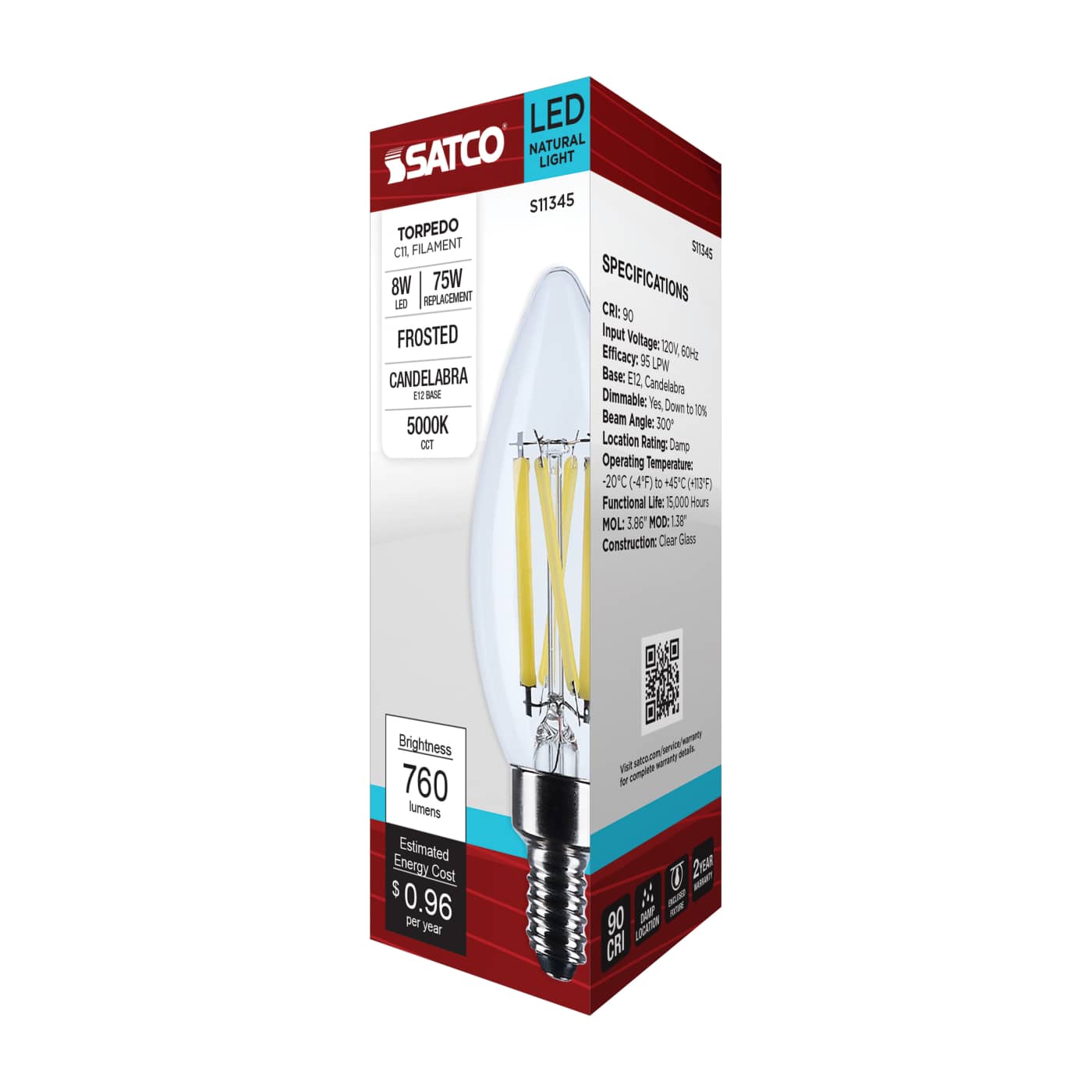 SATCO Satco S11345 C11 LED Filament 8 Watt 300 Degree