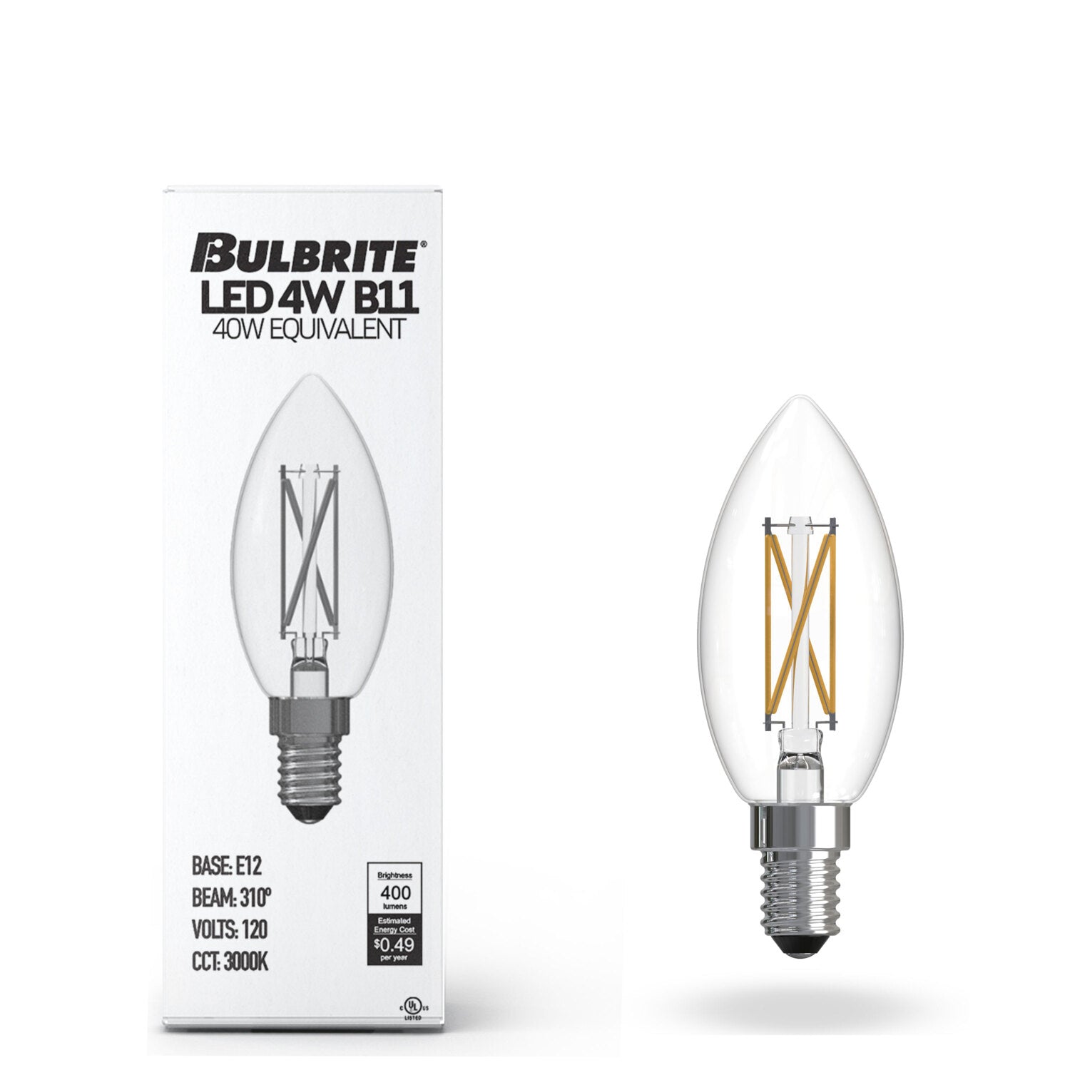 BULBRITE Bulbrite 776201 B11 LED Filament 4W 10 Pack 40W Incandescent Replacement