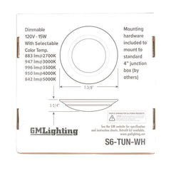 GM LIGHTING Gm Lighting S6-TUN-WH LED surface mount downlight 15W 6 inch