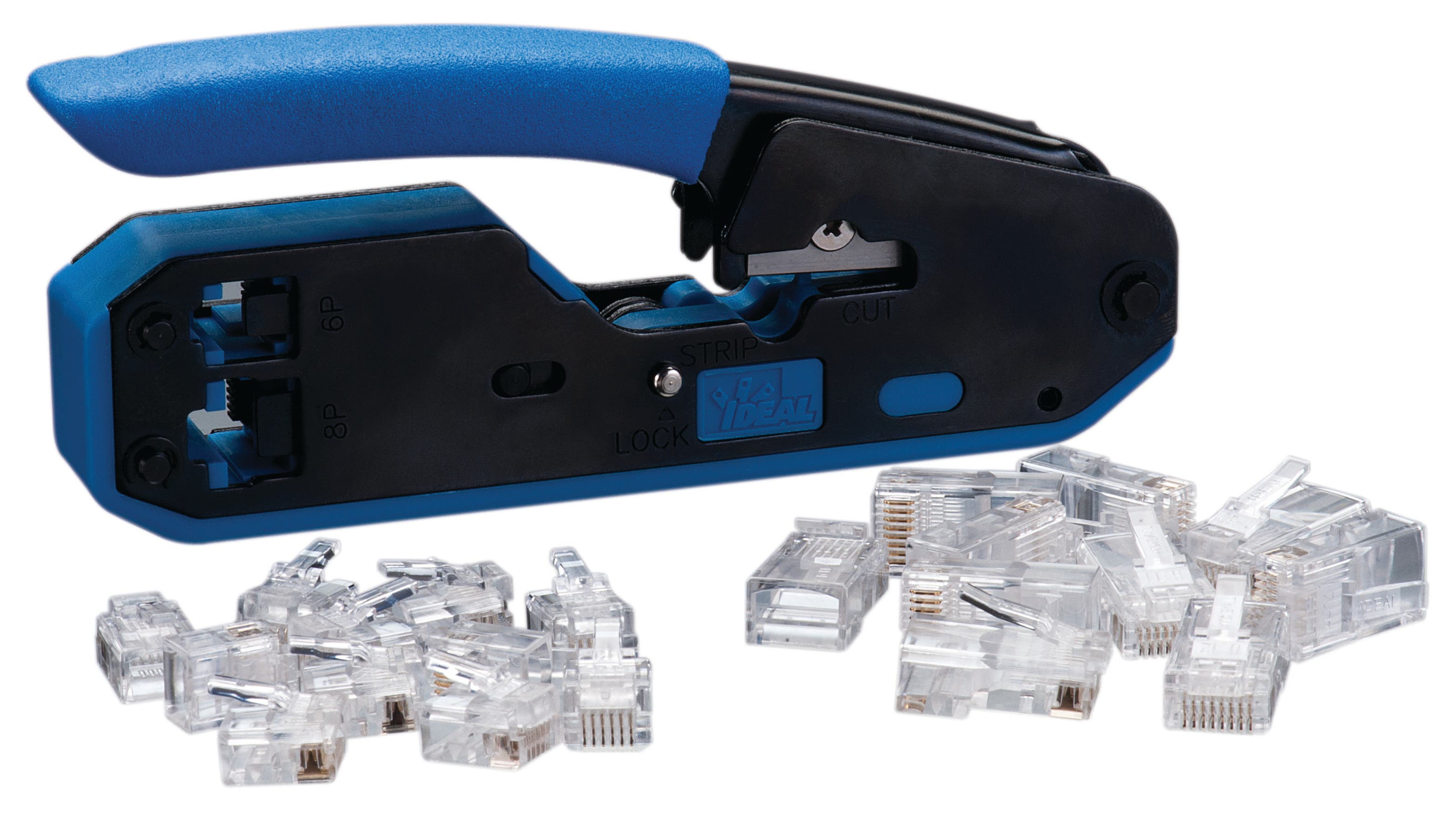 IDEAL INDUSTRIES Ideal Industries 33-396 Data/Voice Modular Plug Crimp Tool Kit, Crimping Tool for CAT3/5e/6 Cables, RJ-45 (8P8C) & RJ-11 (6P6C, 6P4C, 6P2C) with 20 Plugs